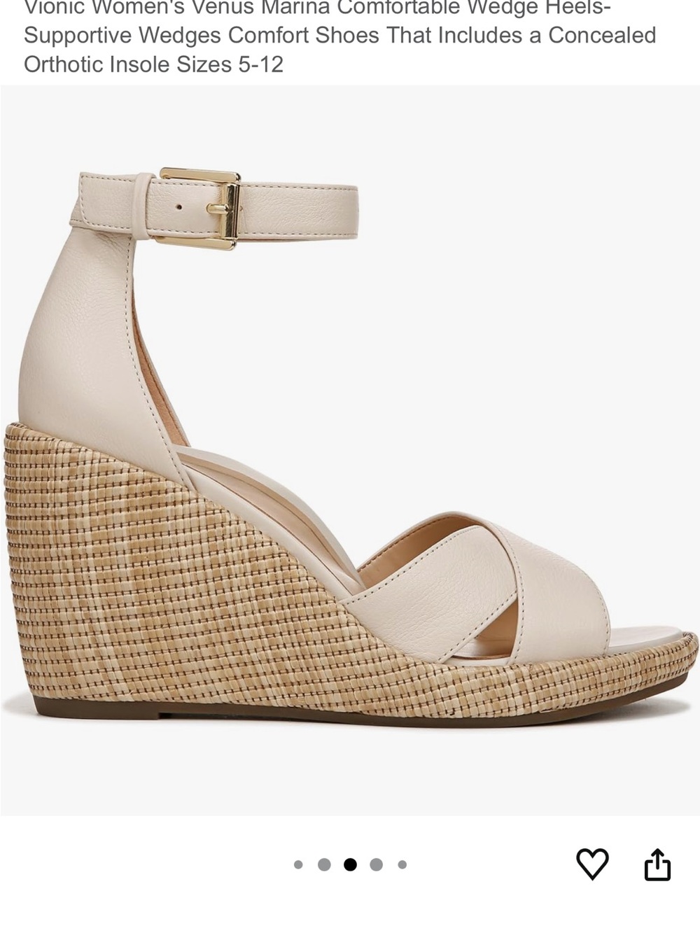 Vionic Cream Woven Wedge Sandals with Ankle Strap
